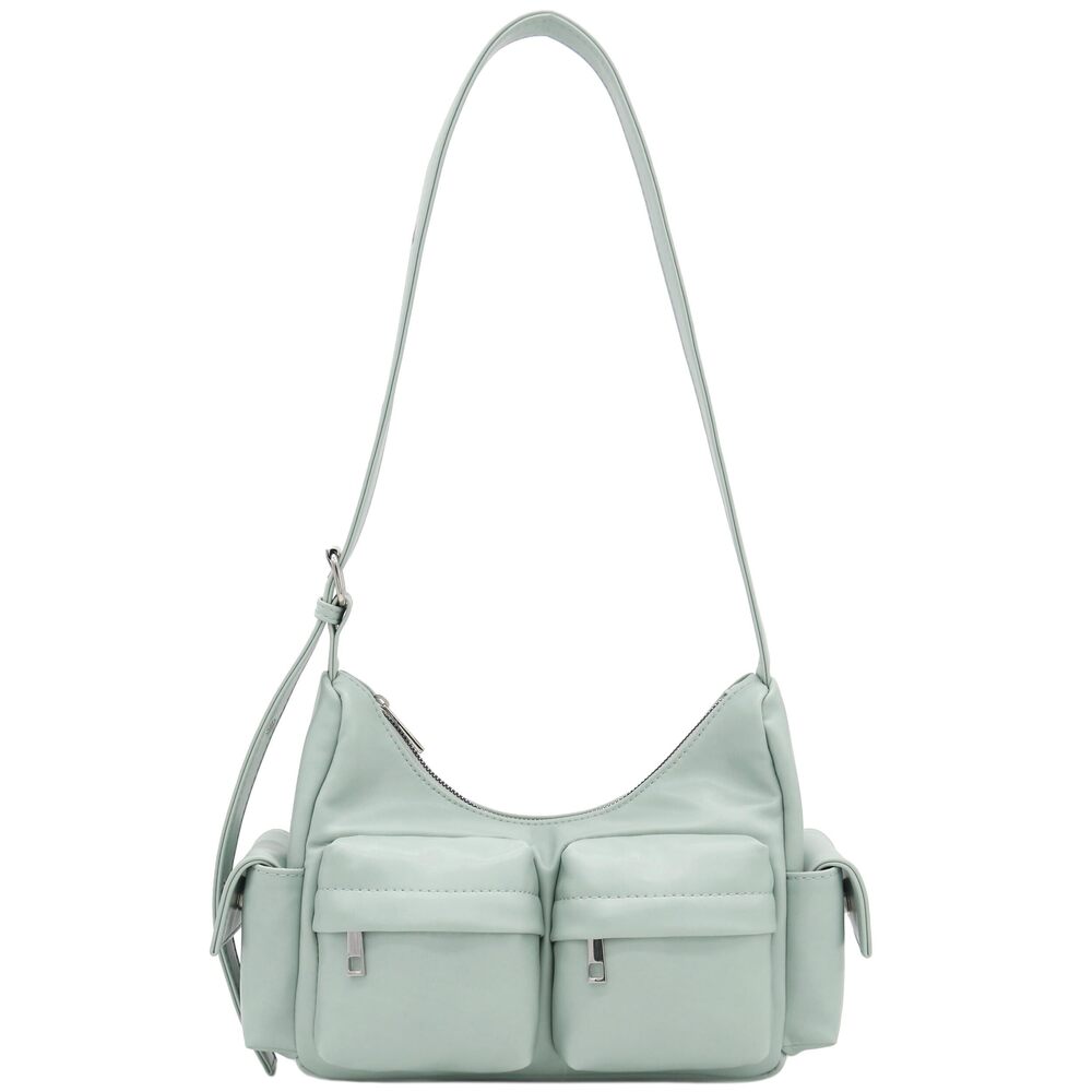 9557 PU Leather Multiple Cargo Pockets Shoulder Bag Hobo Misty Mint